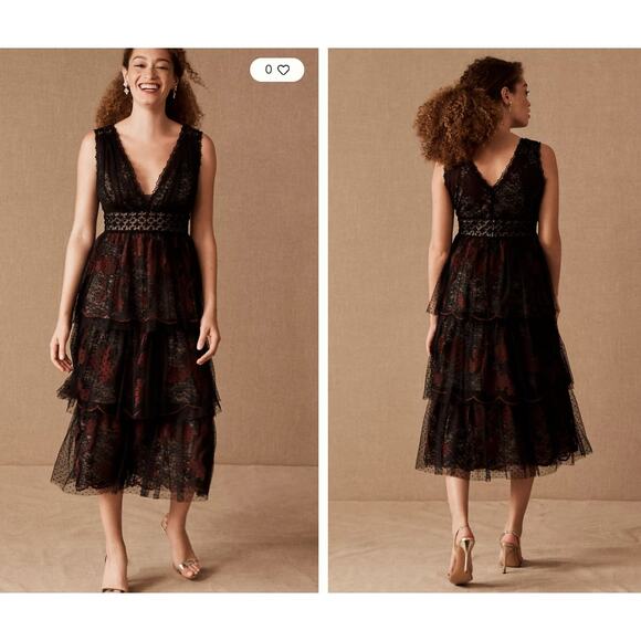 BHLDN Anthropologie Harcourt dress by Taylor in Burgundy & Black Lace Size 8 - Picture 8 of 8